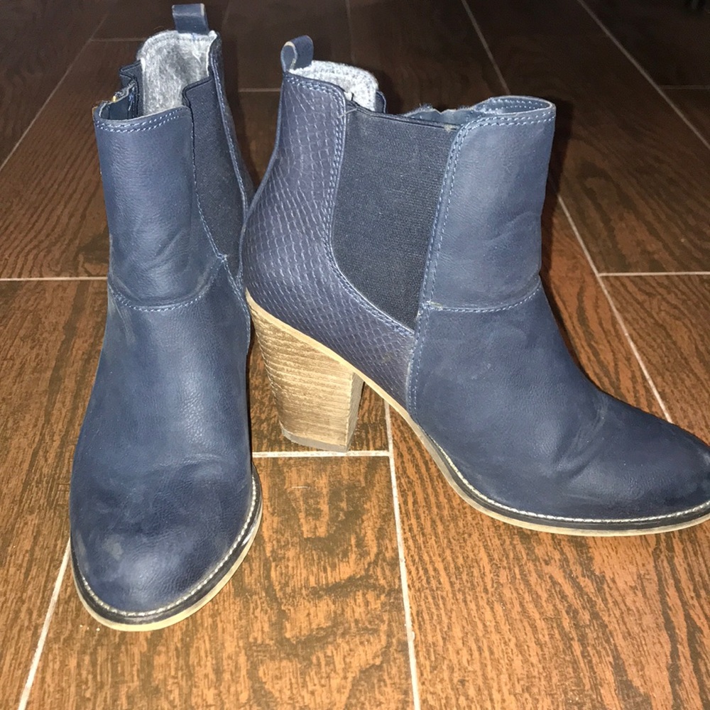 Navy Blue Leather Booties